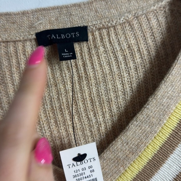 NWT Talbots Textured V Neck Pullover Tipped Cotton Blend Sweater Academia Large - Picture 4 of 9